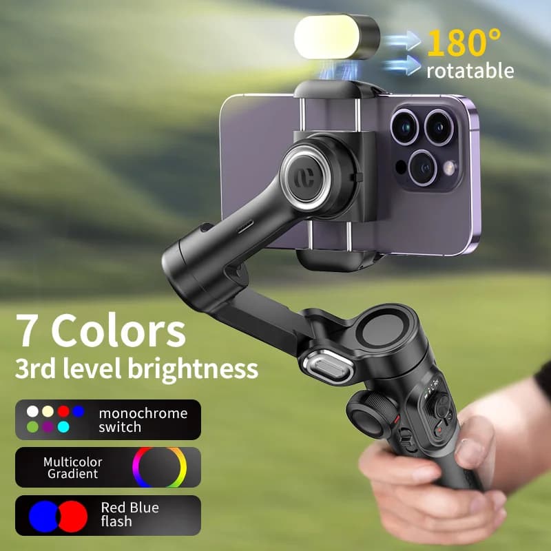 AOCHUAN – stabilisateur de cardan portatif à 3 axes, support de téléphone pliable avec lumière de re