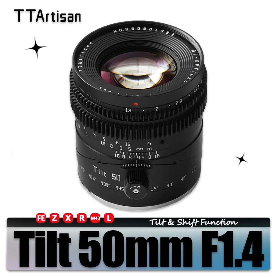 TTArtisan-Objectif d'appareil photo plein format inclinable 50mm, adapté à la photographie de studio