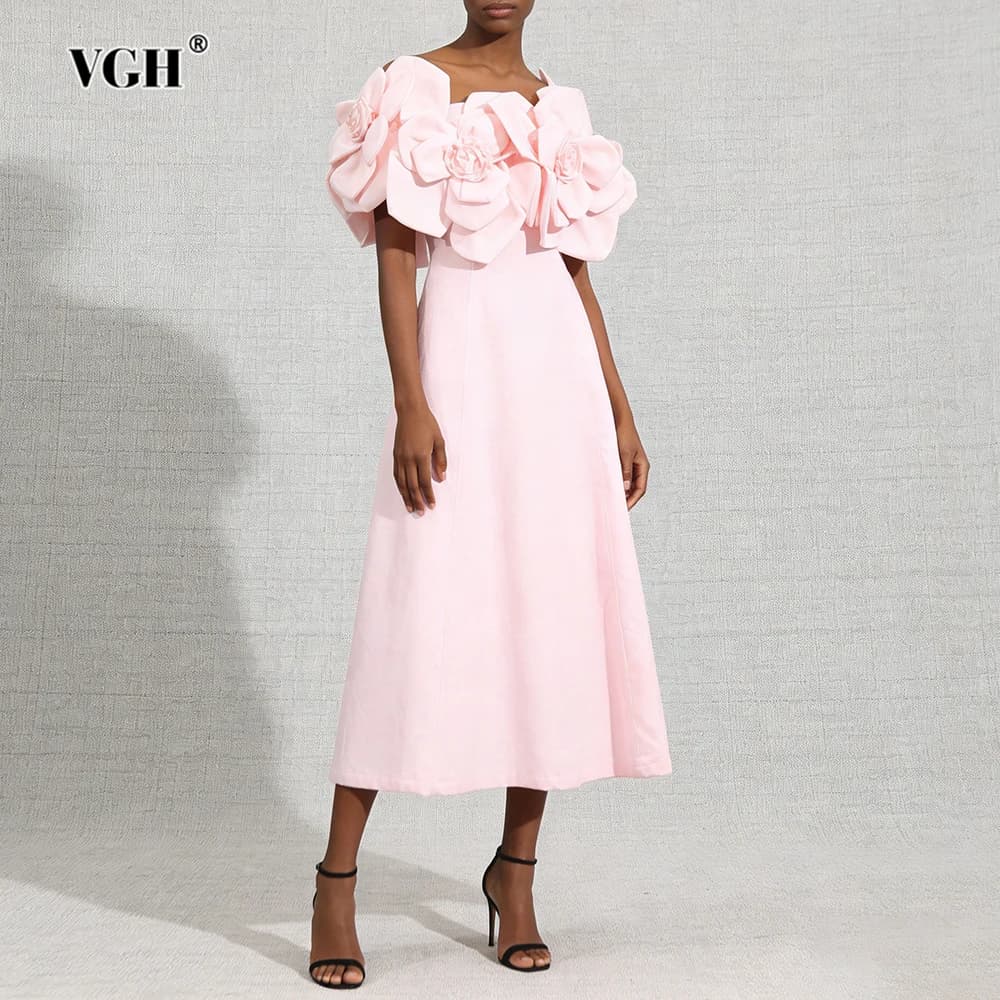 VGH – robe de dîner élégante et solide pour femmes, col en V, manches épaules dénudées, taille haute