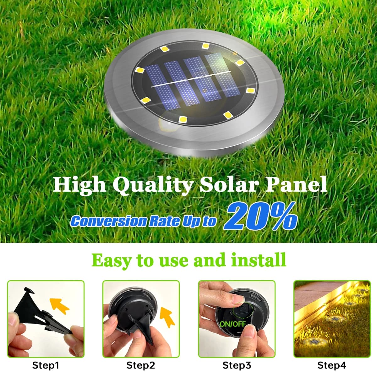 Lampes solaires au sol LED étanches, éclairage d'extérieur lumineux dans le sol, éclairage paysager 