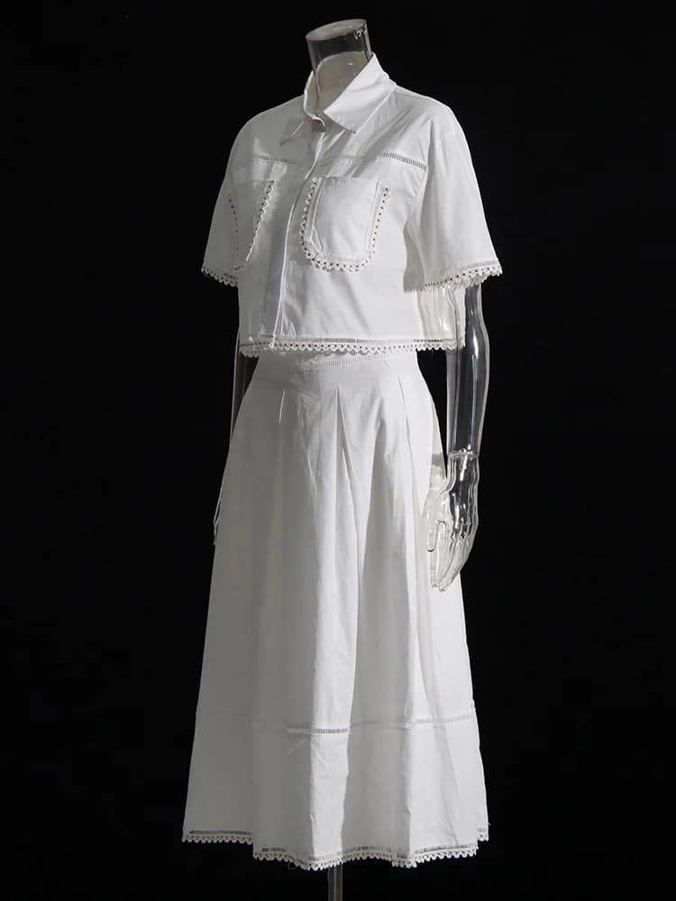 TWOTWurea YLE-Ensemble Deux Pièces pour Femme, Couleur Unie, Revers, Manches Courtes, Taille Haute, 