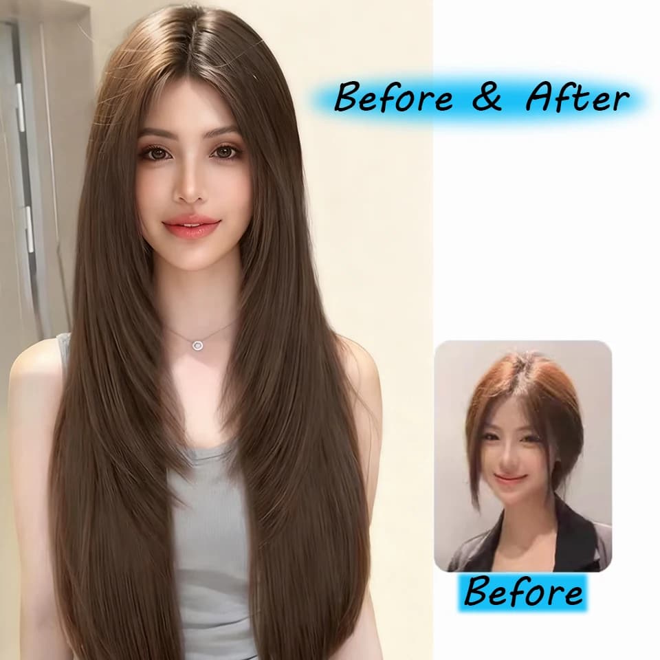 Perruque synthétique longue et lisse pour femme, cheveux naturels de haut niveau, à la mode, résista