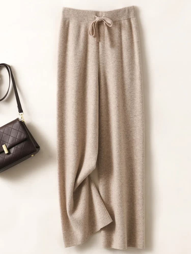 Pantalon basique doux et décontracté pour femme, avec ceinture, tricot 100% laine mérinos, populaire