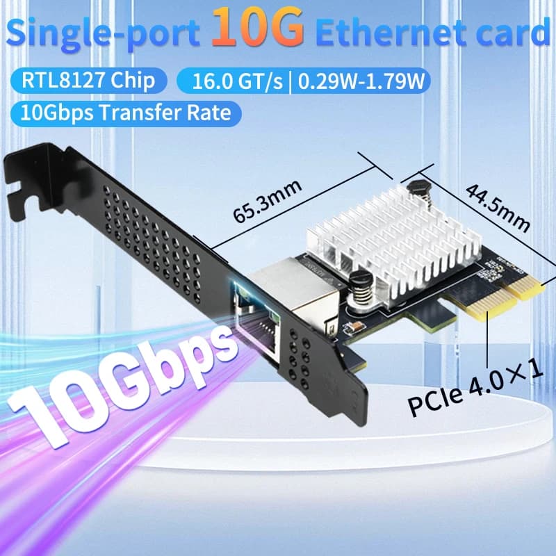 Carte réseau Ethernet 10G 1 port PCIe 4.0 X1 Realtek8127(PXE) vitesses réseau multi-gigabits carte L