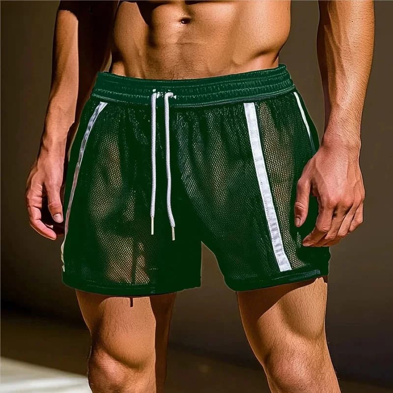 Short Sexy transparent en maille pour hommes, mode Patchwork avec cordon de serrage, short de plage,