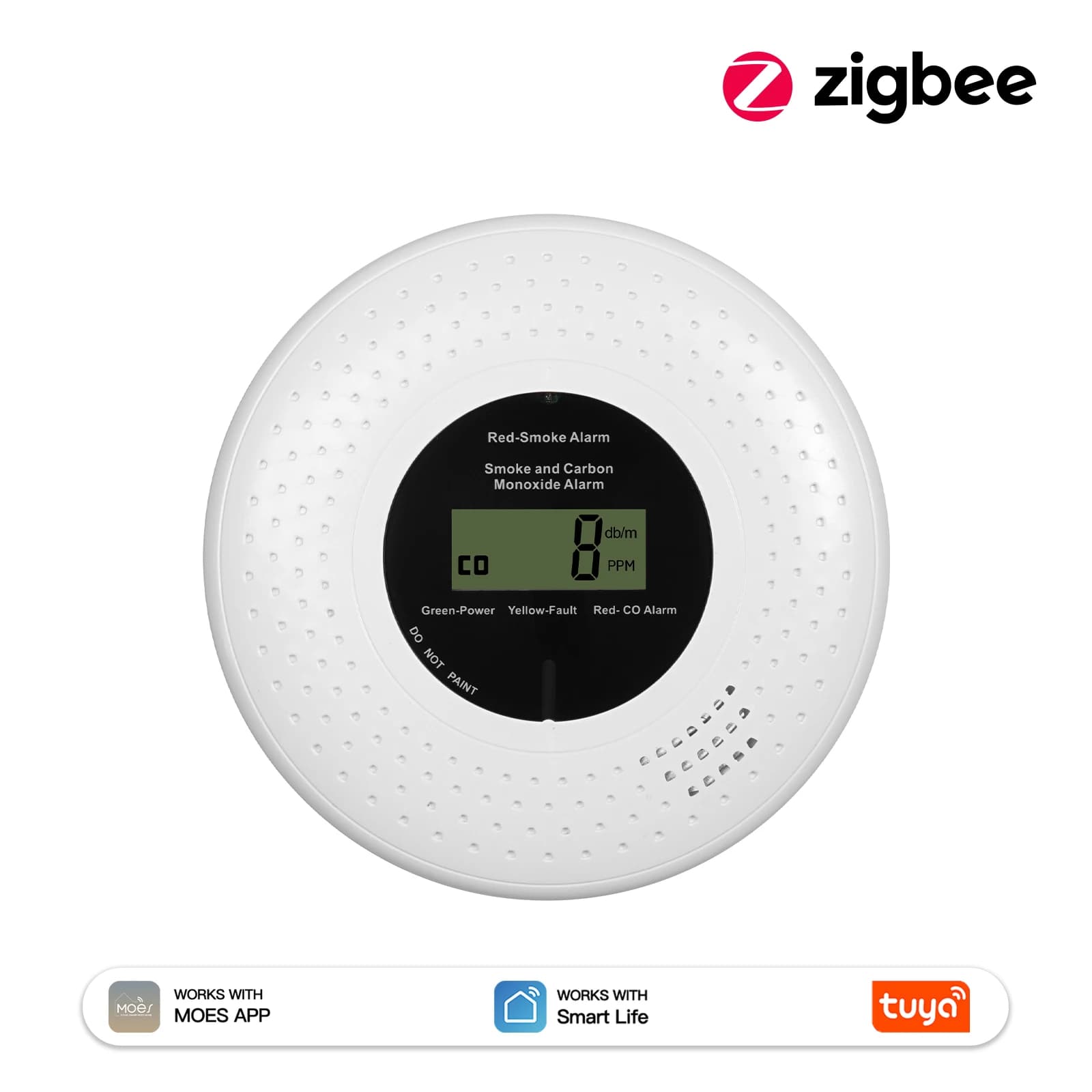 Détecteur de fumée et de monoxyde de carbone MOES Tuya ZigBee 2-en-1, alarme intelligente de gaz CO,