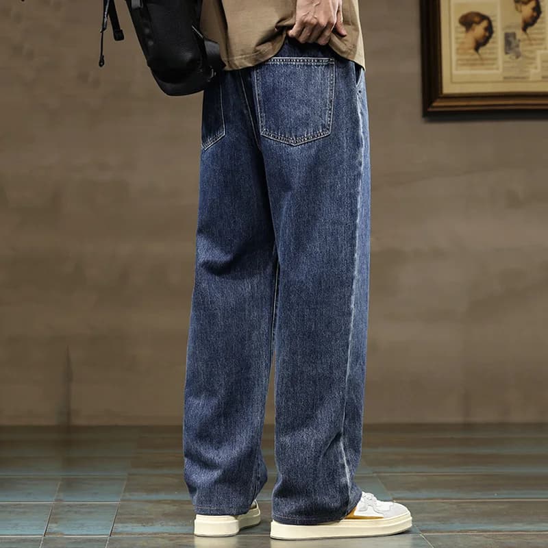 Jean ample à jambes droites pour hommes, bleu et gris, avec cordon de serrage, Streetwear décontract
