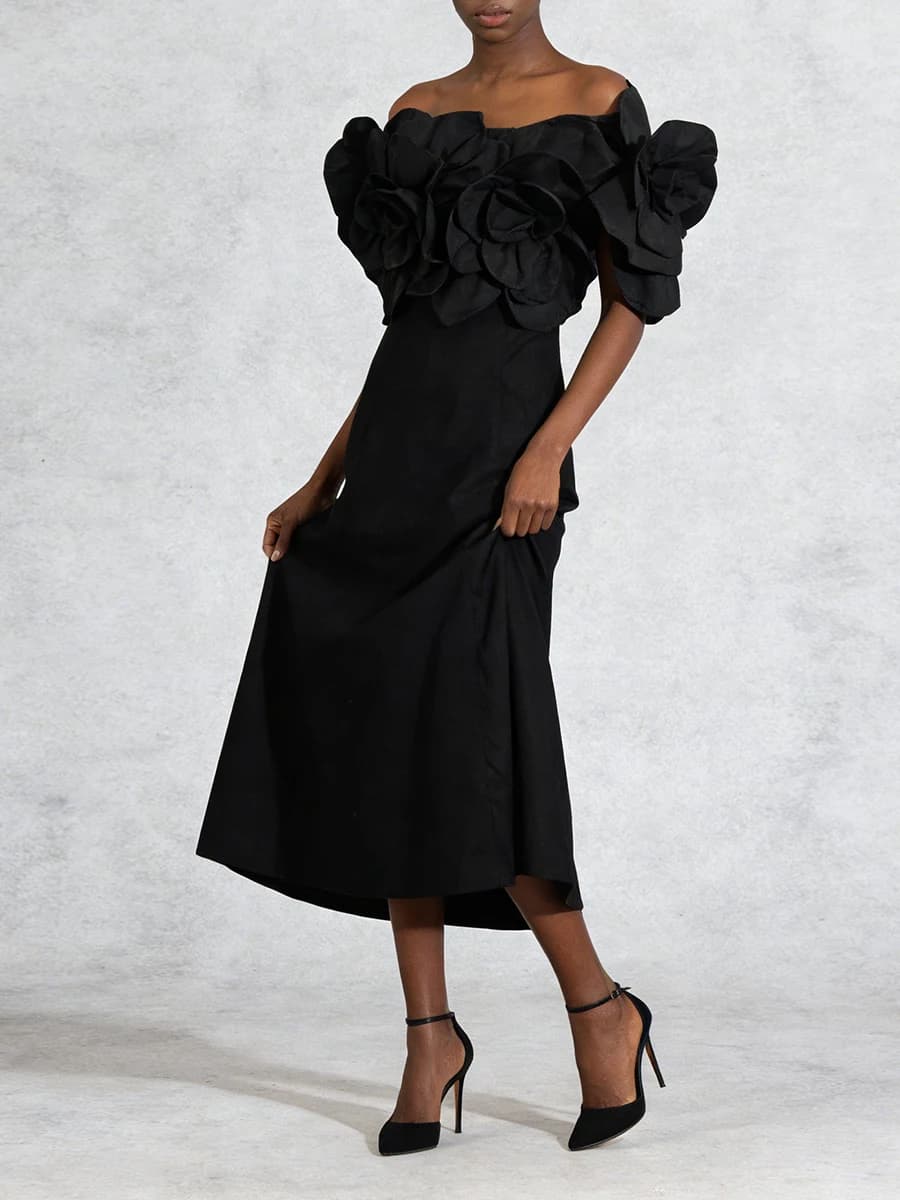 VGH – robe de dîner élégante et solide pour femmes, col en V, manches épaules dénudées, taille haute