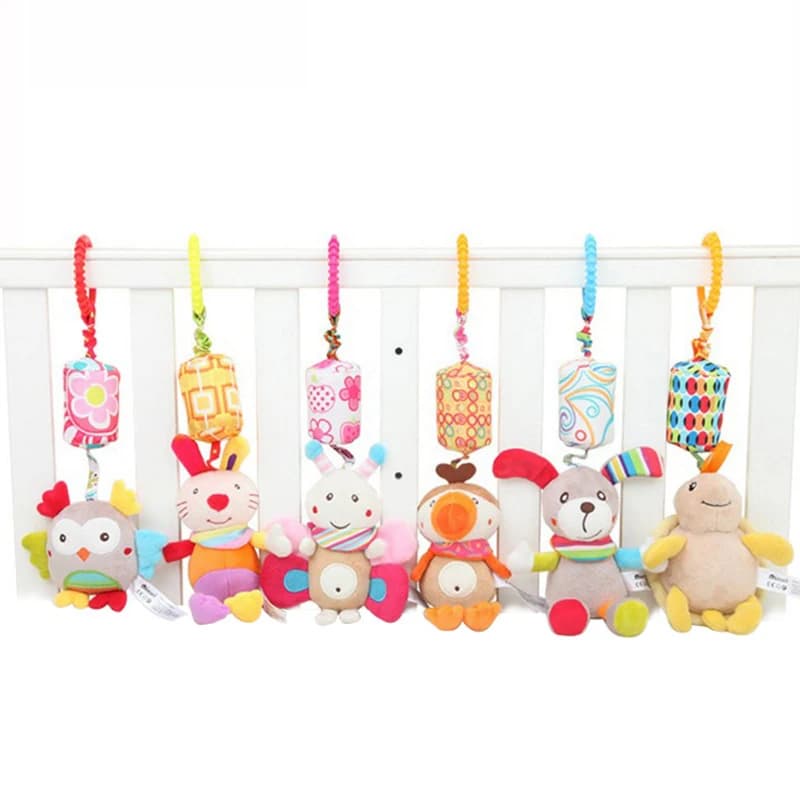 Hochets suspendus sensoriels pour bébé, jouet d'apprentissage doux, animaux en peluche, poussette, l