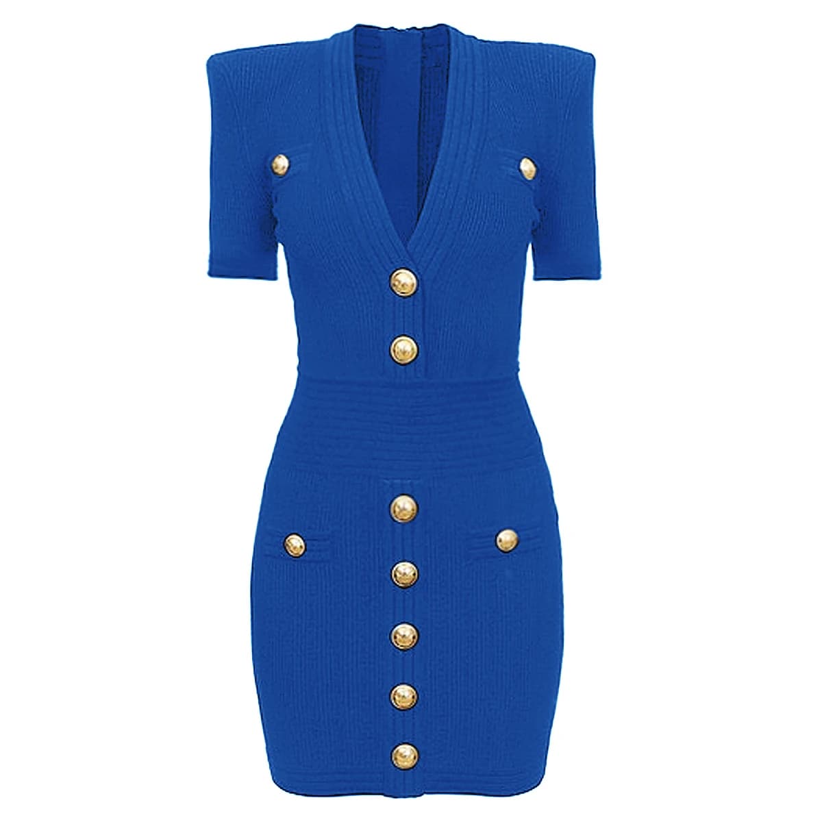 SML-Robe à col en V pour femme, haute qualité, élastique, fermeture éclair au dos, bouton, manches c