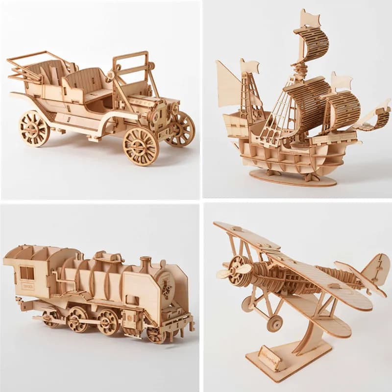 Bricolage 3d puzzle en bois pour assemblage Puzzle découpe Laser bateau à voile biplan Locomotive à 