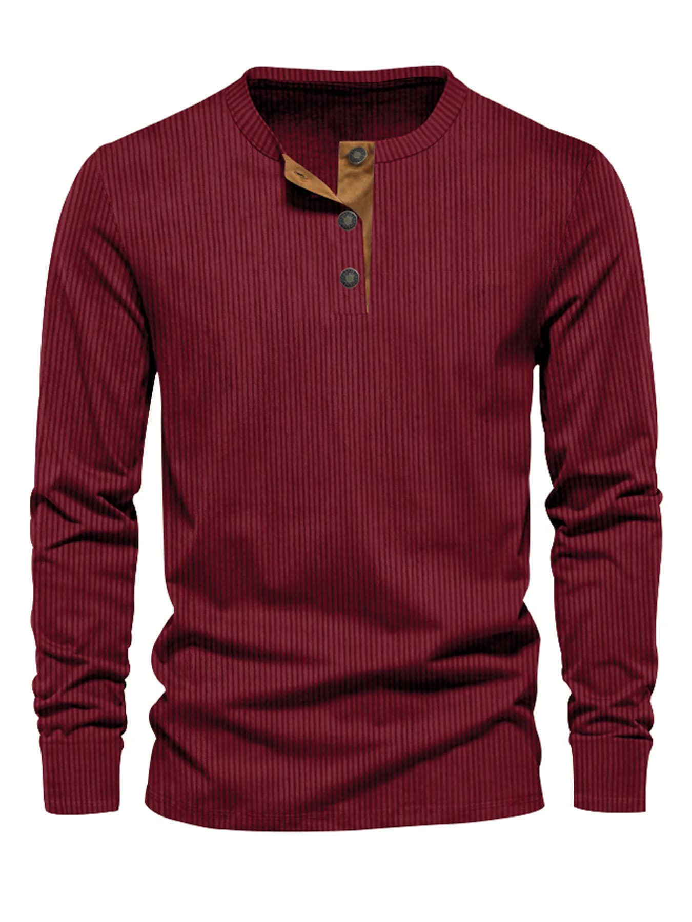 Nouveau T-shirt décontracté en velours côtelé pour homme, coupe slim, couleur unie, manches longues,