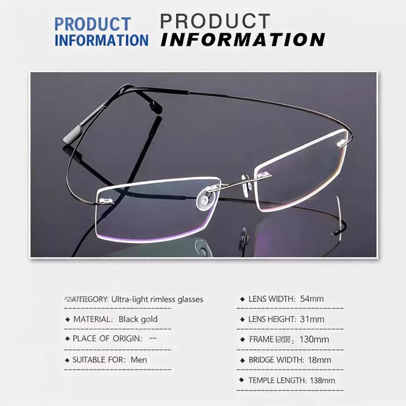 Lunettes de myopie photochromiques ultra légères sans cadre pour hommes, en alliage de titane, pour 
