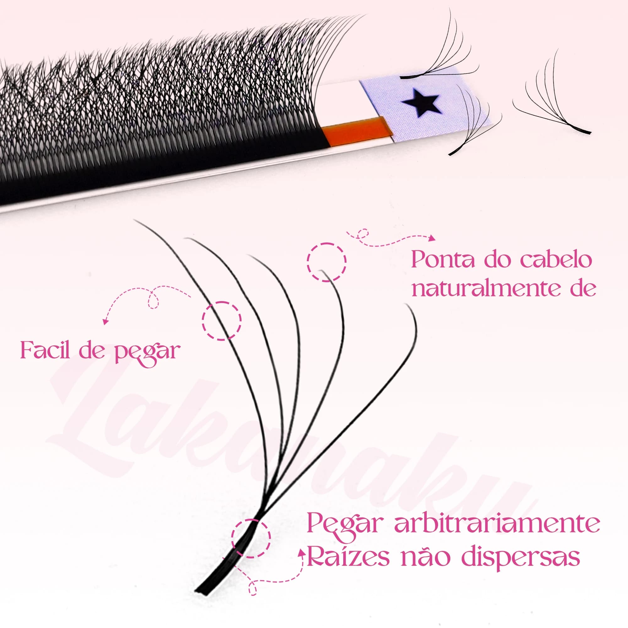 LAKANAKU Fio 5W Extension de cils en forme 6 plateaux Volume Egipcio doux individuel préfabriqué Vol