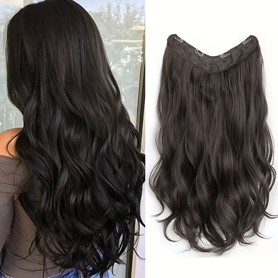 Extensions capillaires synthétiques longues ondulées en forme de U, Extensions capillaires à Clip de