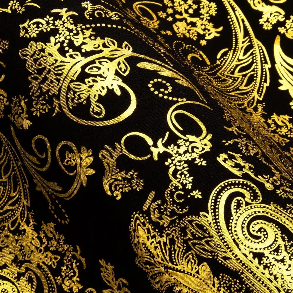 InjShirts de Luxe à Manches sulfpour Homme, Broderie Florale Noire et Dorée, Coupe Ajustée Régulière