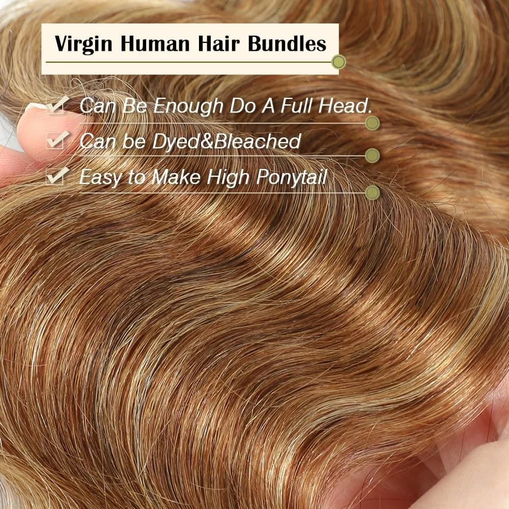 Extensions de cheveux humains naturels bruts Remy, Ondulation Body Wave, Couleur Ombrée avec mèches 