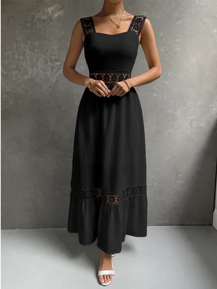 Robe mi-longue blanche pour femmes, style Boho, sexy, ajourée, élégante, à la mode, col carré, pour 