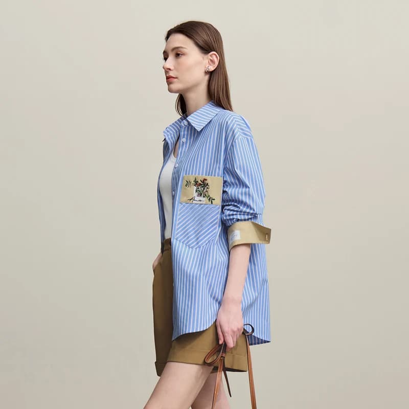 Chemisier Amii pour femme, nouvelle collection printemps 2026, broderie florale, col à revers, rayur