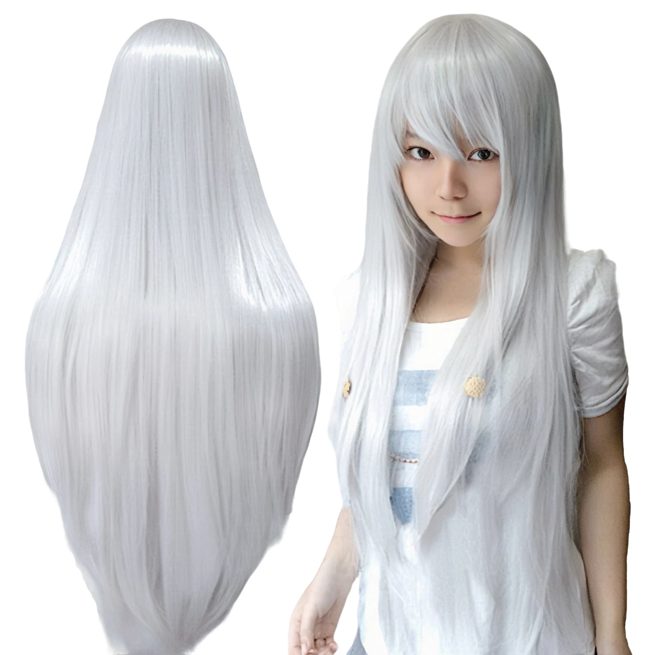 Perruque blanche synthétique perruques de Cosplay perruque blanche droite avec frange pour Anime Cos