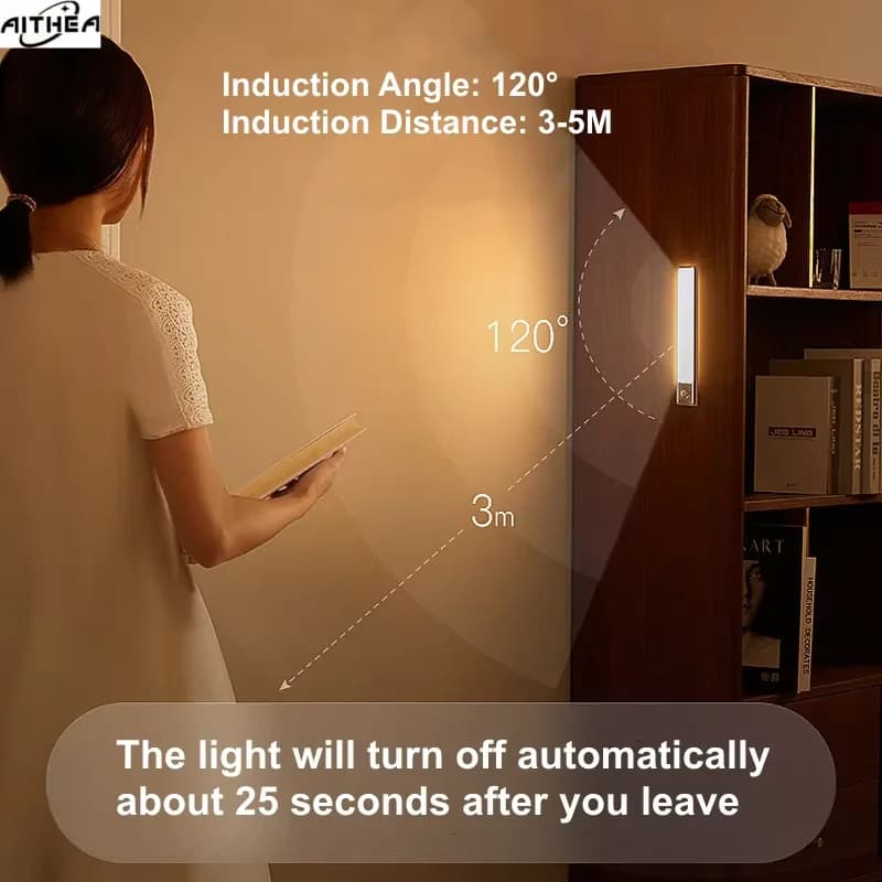 Lampe LED à détecteur de mouvement AITHEA PIR, rechargeable par USB, lumière de nuit à induction, la