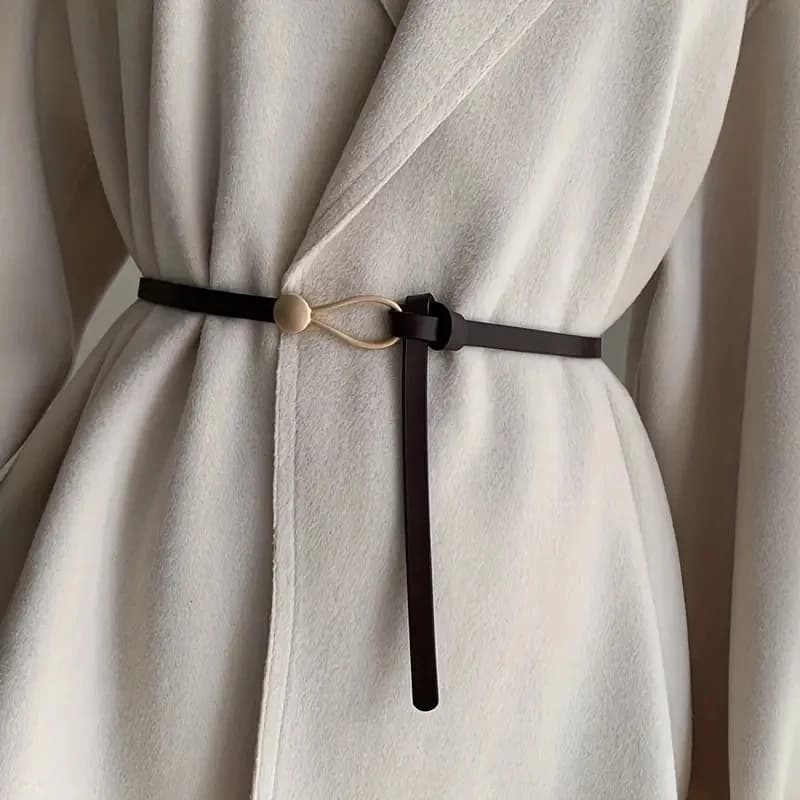 Ceinture nouée vintage sans trou pour femme, ceinture en cuir PU, document solide, environnement déc