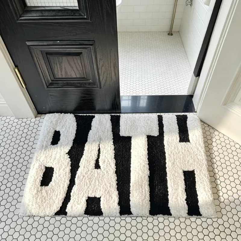 Tapis de bain antidérapant design BATH, tapis de salle de bain en polyester ultra absorbant, tapis d