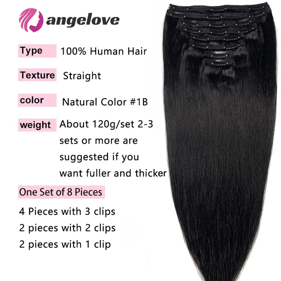 Clip droit dans l'extension de cheveux cheveux humains 120 g/ensemble pince droite dans l'extension 