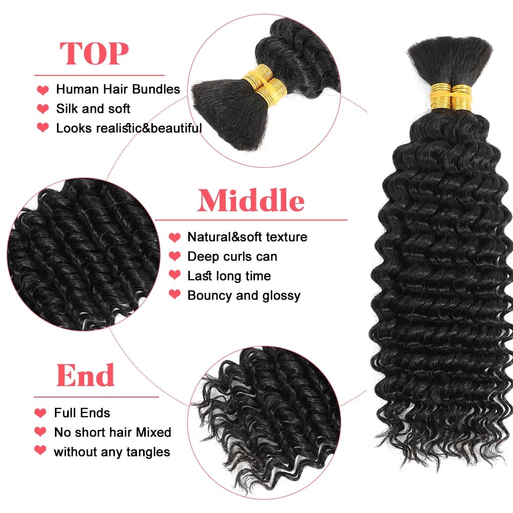 Cheveux humains en vrac pour tressage 2 paquets vague profonde Extensions de cheveux humains tressag