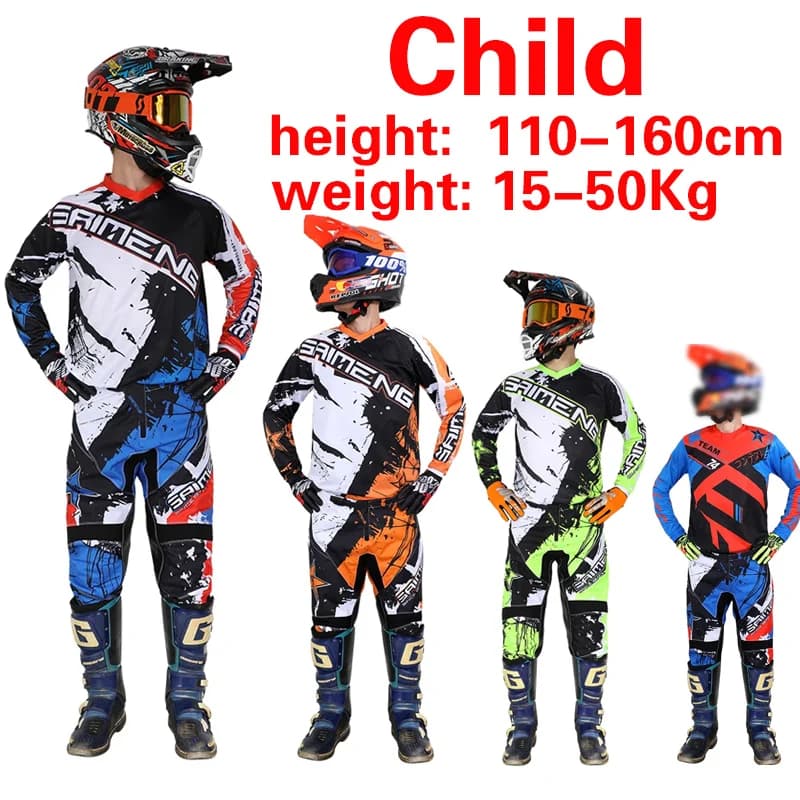 Taille 20 22 24 26 28 Saimeng ensemble d'équipement de motocross enduro pour enfants mx jersey panta