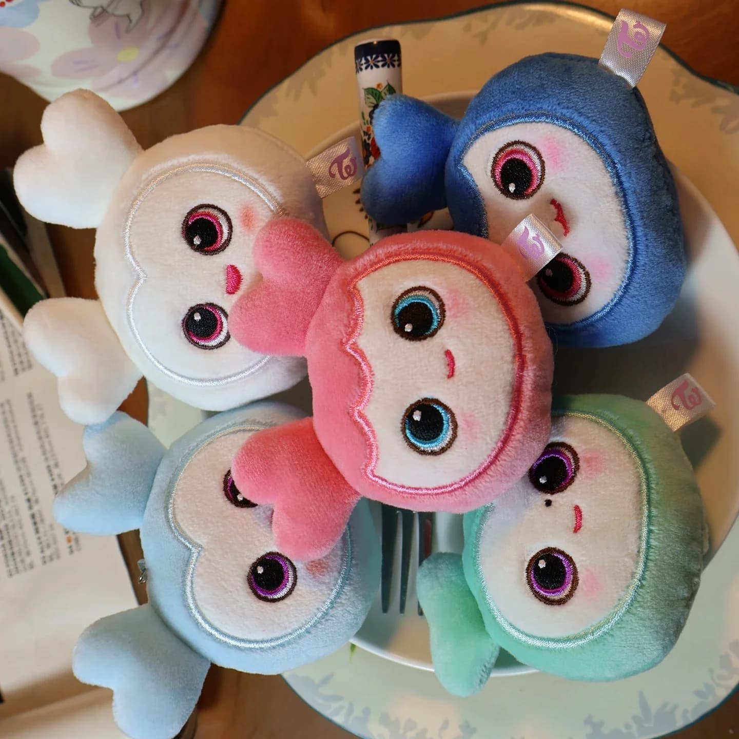 Porte-clés poupée en peluche Style Kpop, 9 pièces, mignon, tête de dessin animé, breloque de sac, ac