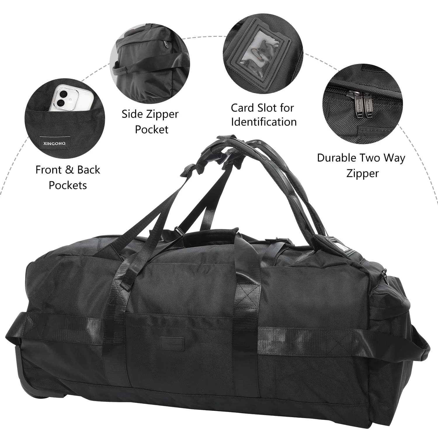 Sac de sport roulant 80L avec roulettes Sac de voyage pliable robuste de 31 pouces Bagage à roulette