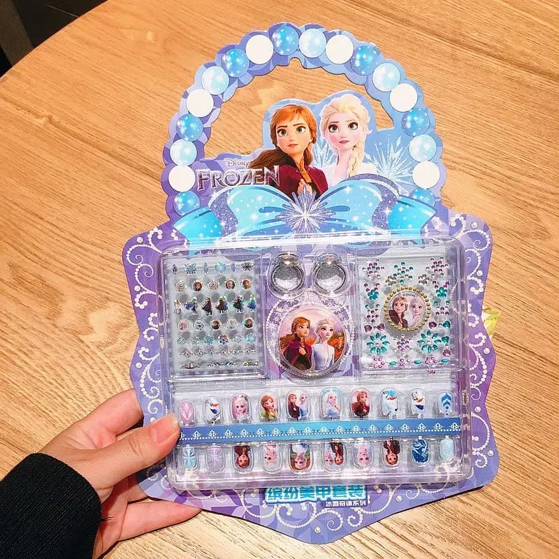 Ensemble d'autocollants pour ongles Disney pour enfants, déguisement de princesse Elsa, mignons Kawa