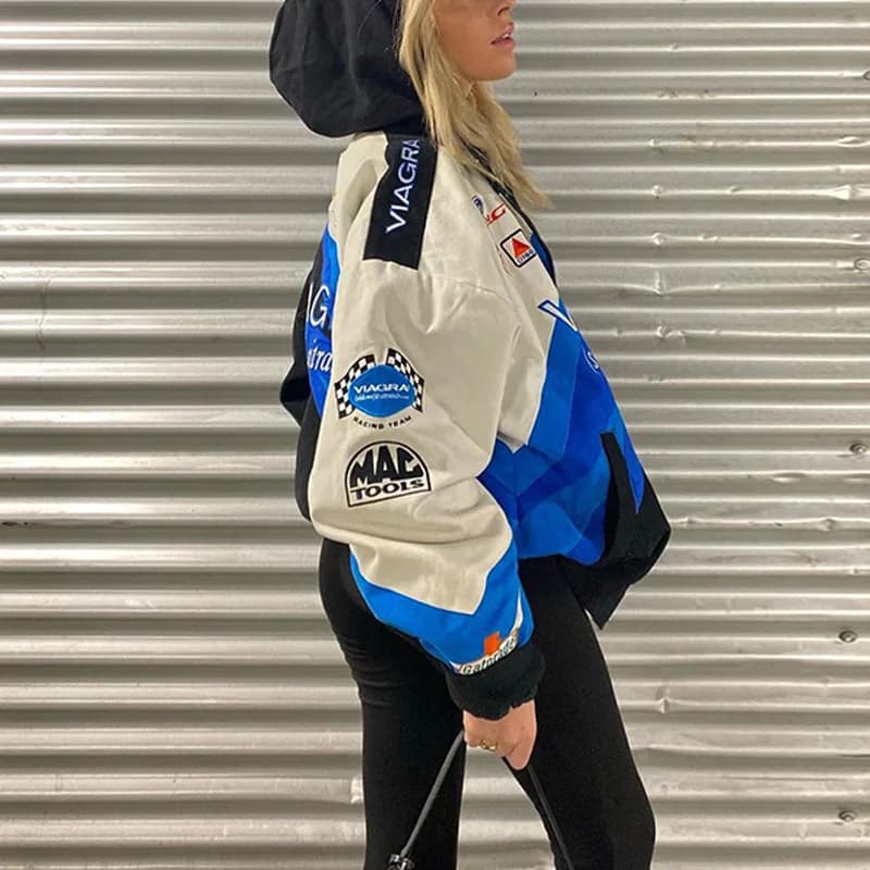 Blouson aviateur de moto Sportedly pour femme, Streetwear imprimé, Hip Hop, manches longues, manteau