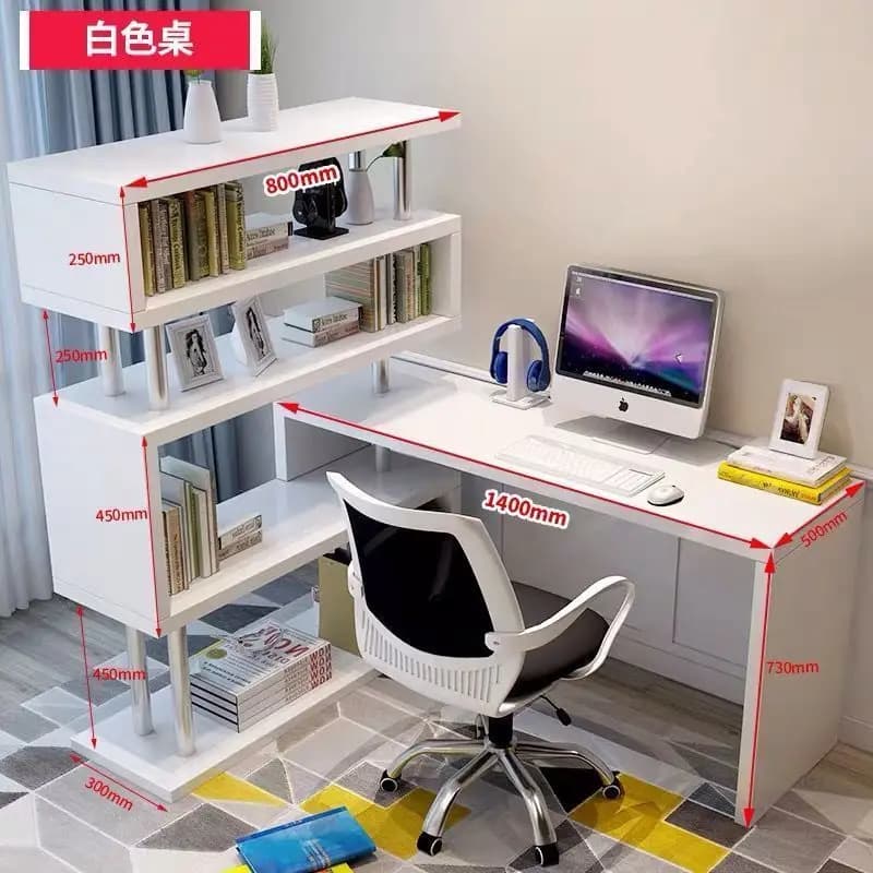 Bureau d'ordinateur moderne avec étagère, bureau debout avec étagère, étagère en bois de haute quali
