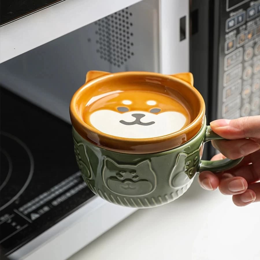 Tasse à café YWDL motif chat de dessin animé japonais avec couvercle à motif animal, petite assiette