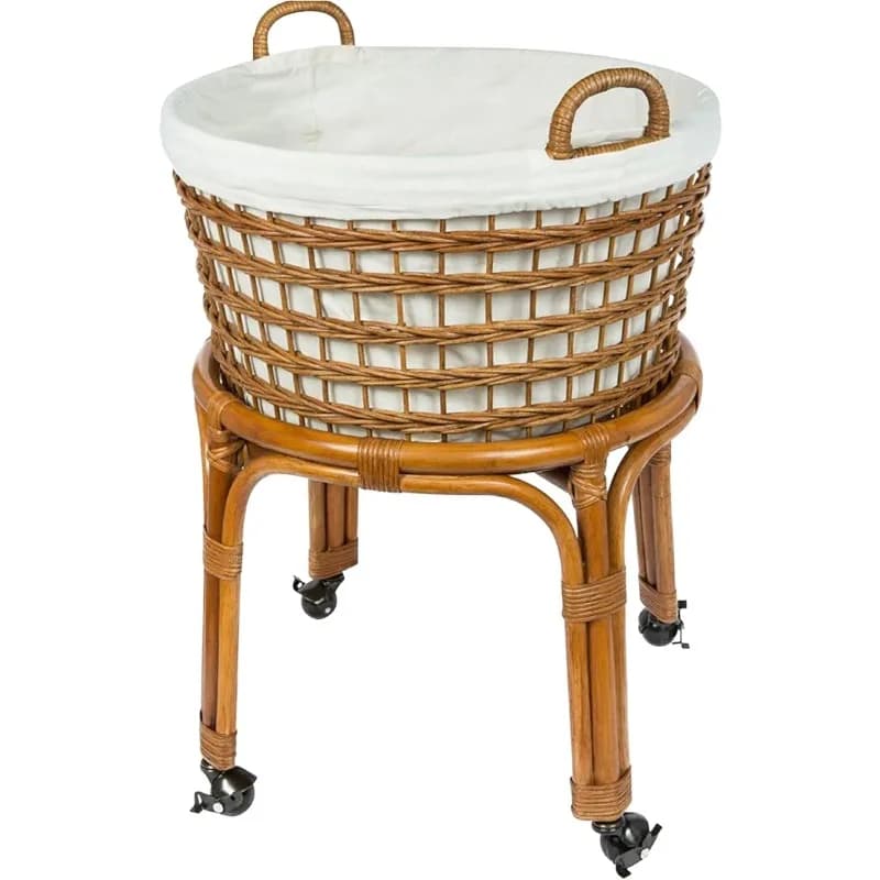 Mir à linge roulant WUNICEF, panier tissé à la main avec doublure en coton parfait, support et roule