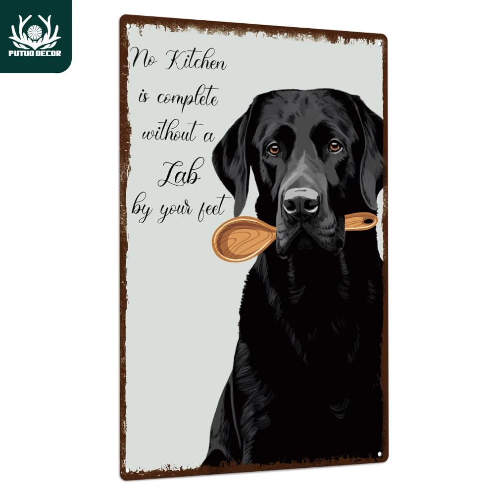 Putuo Decor-Panneau en métal chien noir, affiche d'art mural rétro pour la maison, la cuisine, le ja