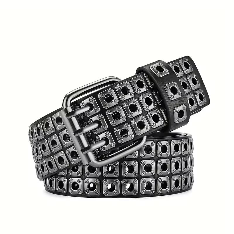 Ceinture pour femmes, perles carrées à la mode, clous en saule, trois yeux d'échappement, Punk Stree
