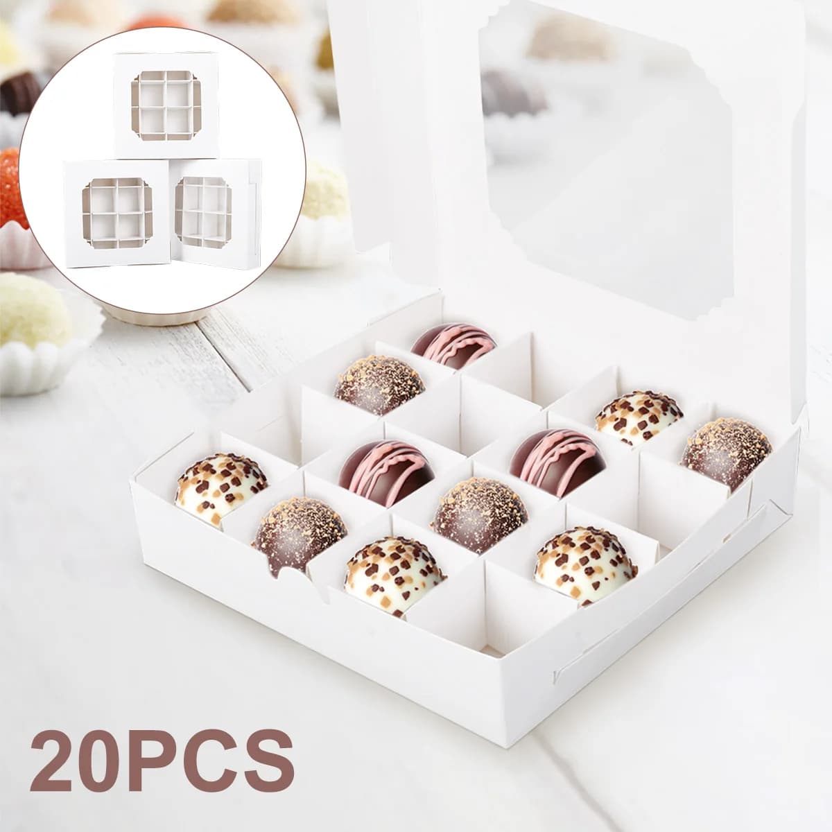 Boîtes à bonbons blanches vides avec Inserts, fenêtre transparente et séparateur pour chocolat sucré