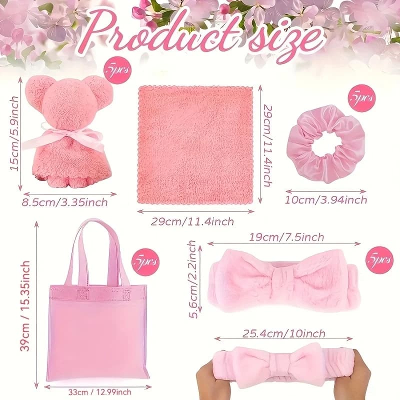 Coffret cadeau 20 Spa - 5 grands sacs en polyester, 5 bandeaux, 5 anneaux pour cheveux, 5 tissus en 