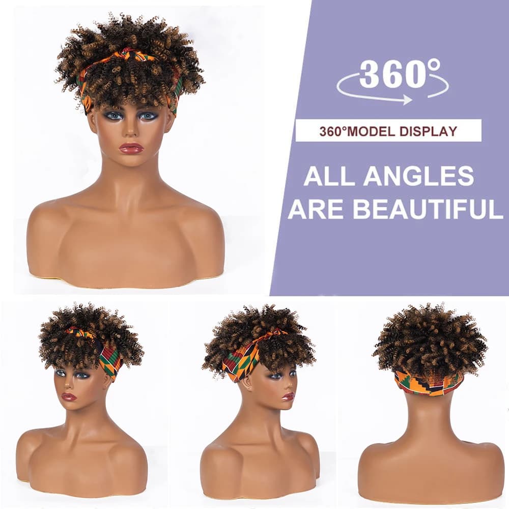 Perruque bandeau courte crépue bouclée Blonde ombrée Afro perruque bandeau bouclée avec frange pour 