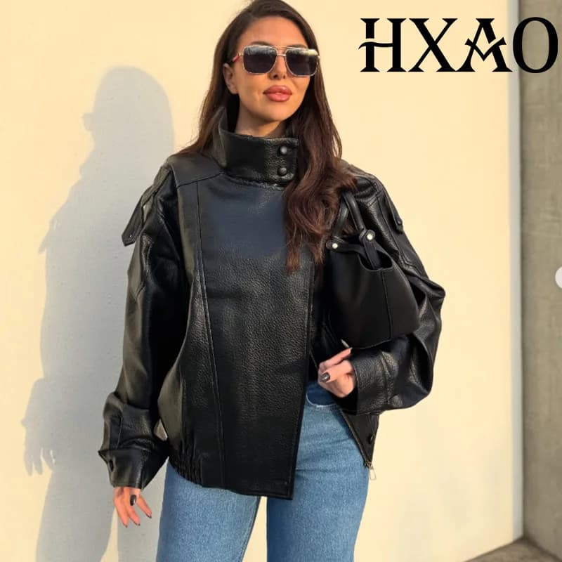 HXAO veste en simili cuir femme manteau court noir Bomber vestes pour femme vêtements de sortie d'hi