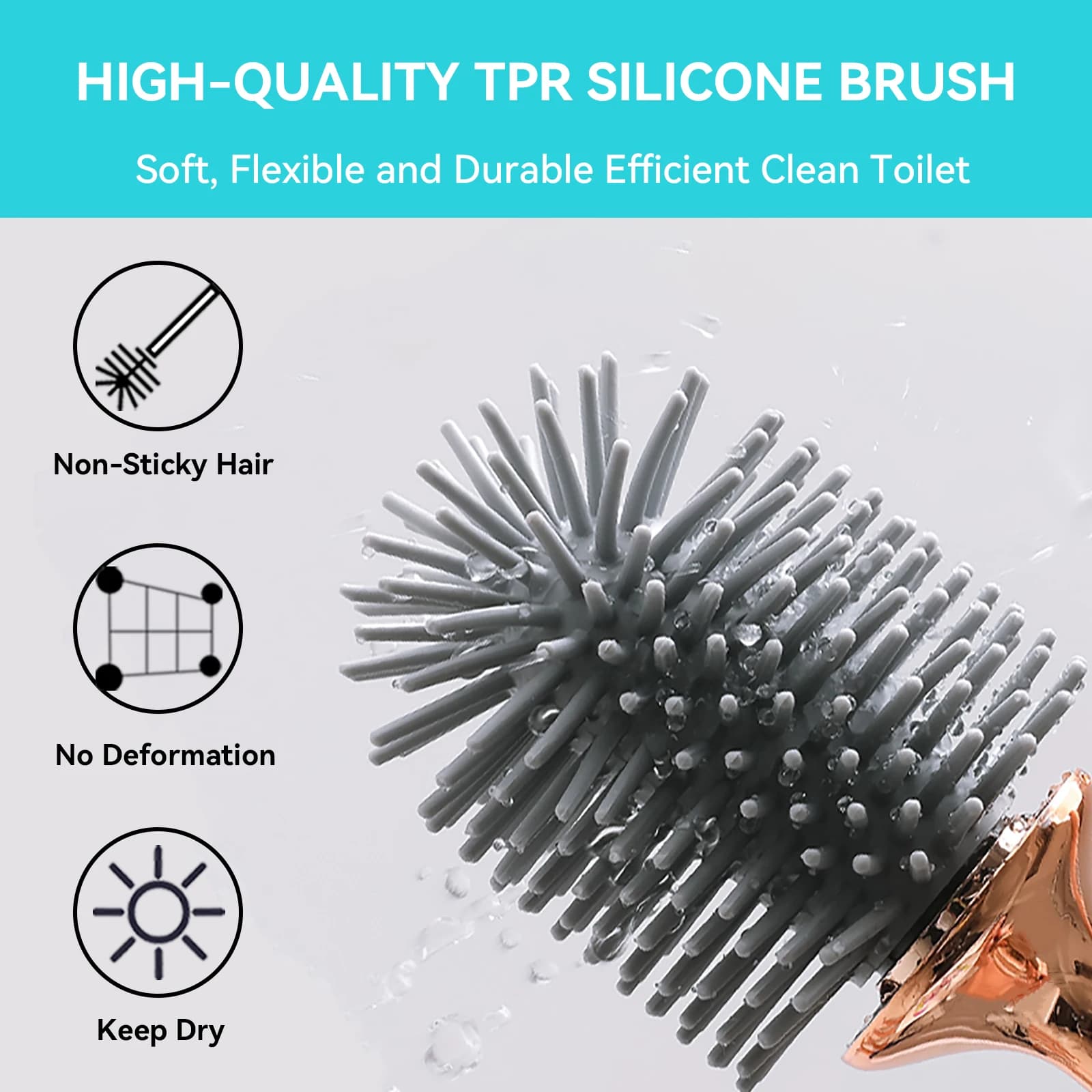 Aokala Brosse de Toilette et Support en Silicone, Ensemble de Cuvette, Manche Long, Livres Profonds 