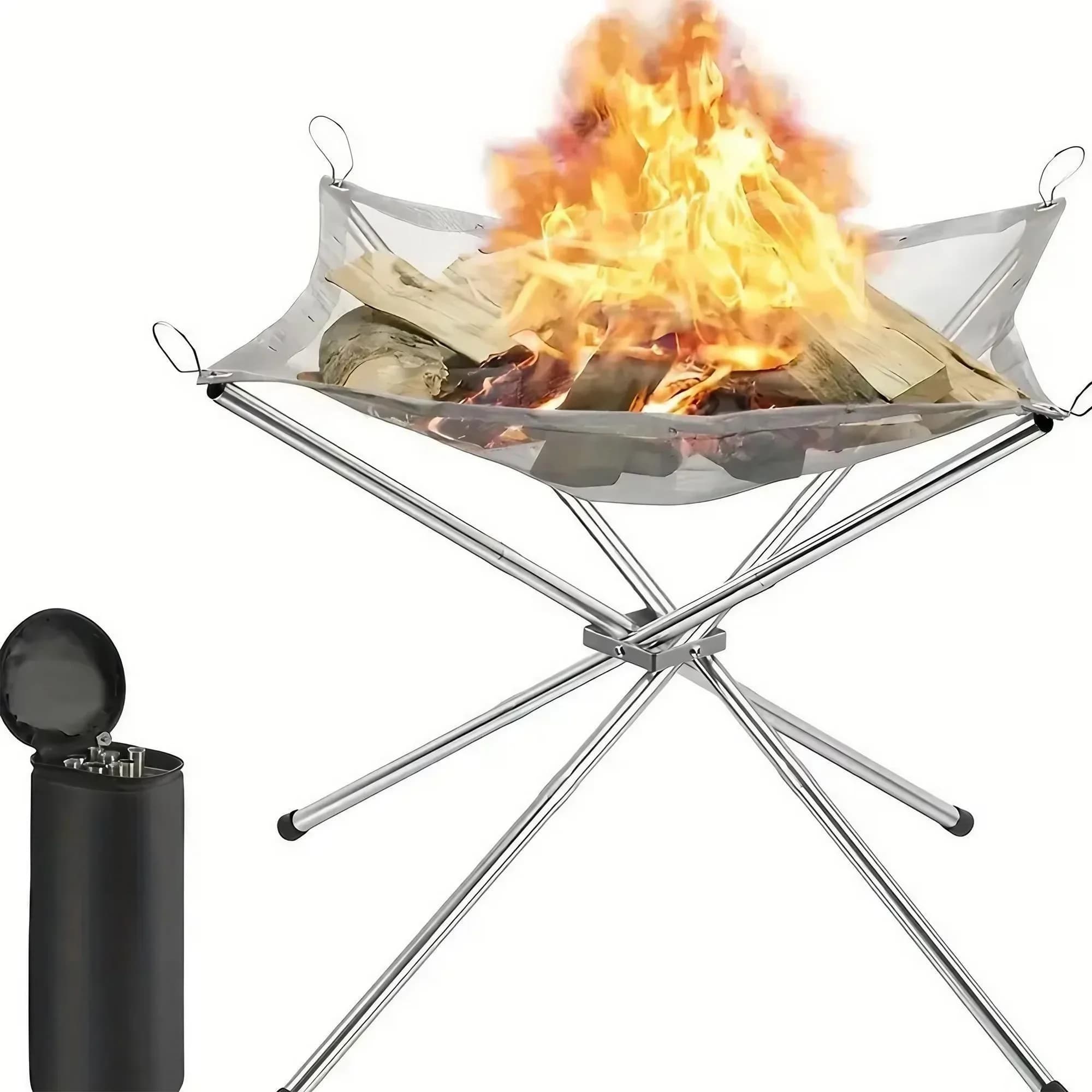 Poisson de foyer de Camping en maille d'acier Portable pliante, support de feux de foyer à bois exté