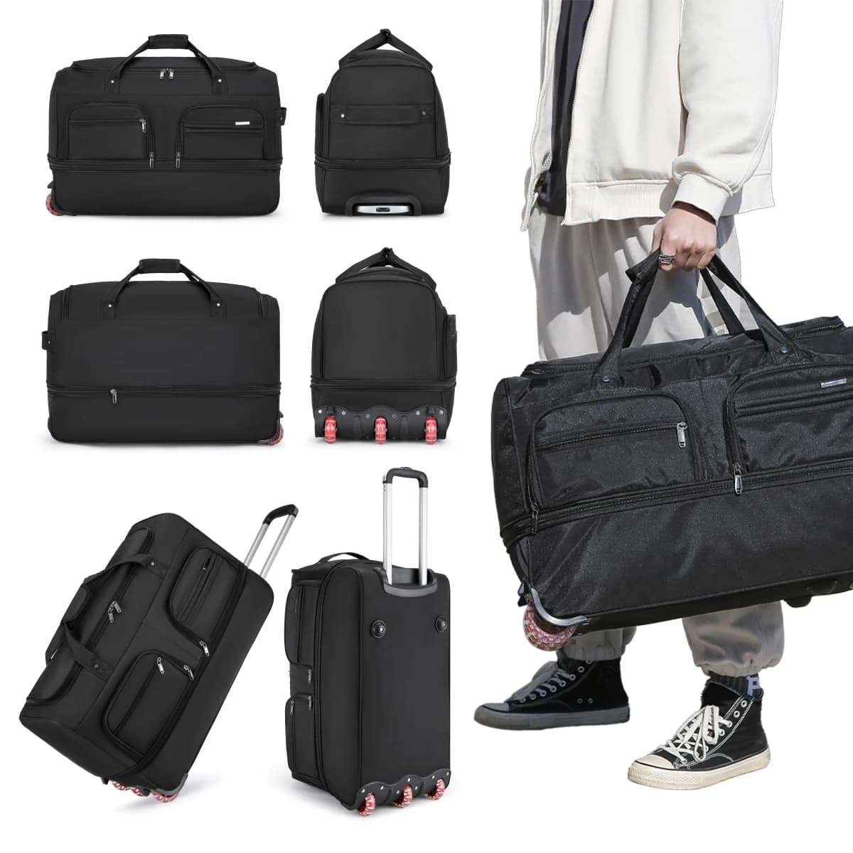 Sac vérifié de la compagnie aérienne Sac de bagage mobile pliable à l'étranger avec chariot Bagage d
