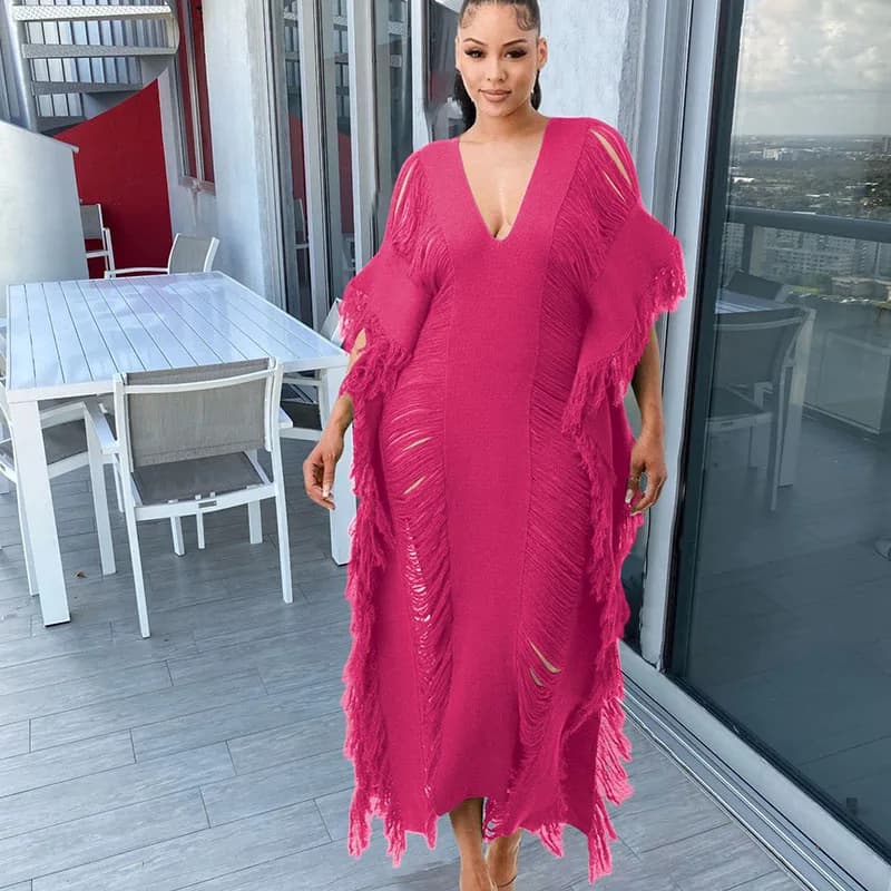 Robe longue de soirée sexy au crochet avec pompon, tenues d'automne pour femmes, boîte de nuit, droi