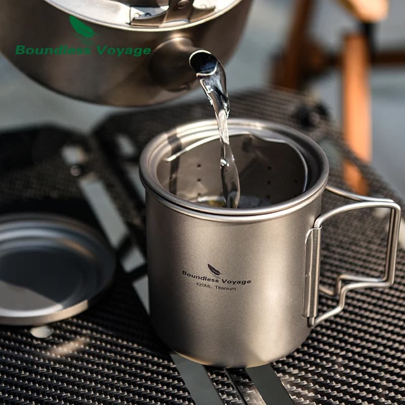 Tasse en titane de Voyage sans limites de 420 ml avec passoire et couvercle tasse à thé monocouche d