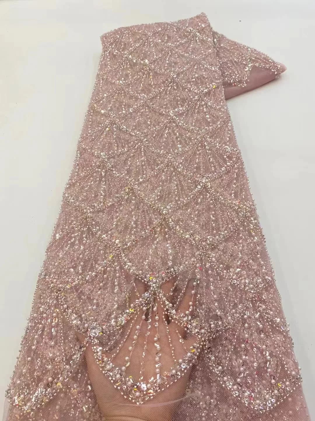 Tissu africain en dentelle à paillettes et perles, 1 Yards, broderie pour marié, mariée nigériane, T