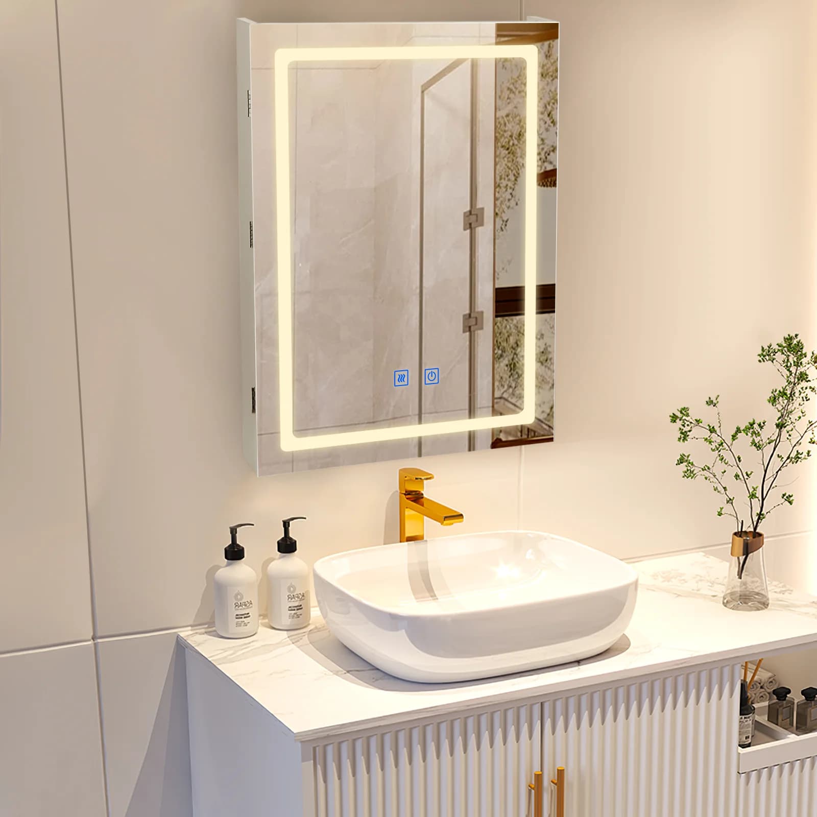 VOWNER HOMedicine-armoire avec lumières LED et miroir, avec étagère réglable, dél'offre buage, mode 